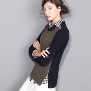 J. Crew Double Zip Wool Color Block Sweater M